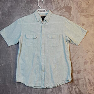 Club Room Mens Shirt Size Medium Linen Blend Green Casual Preppy Button Down